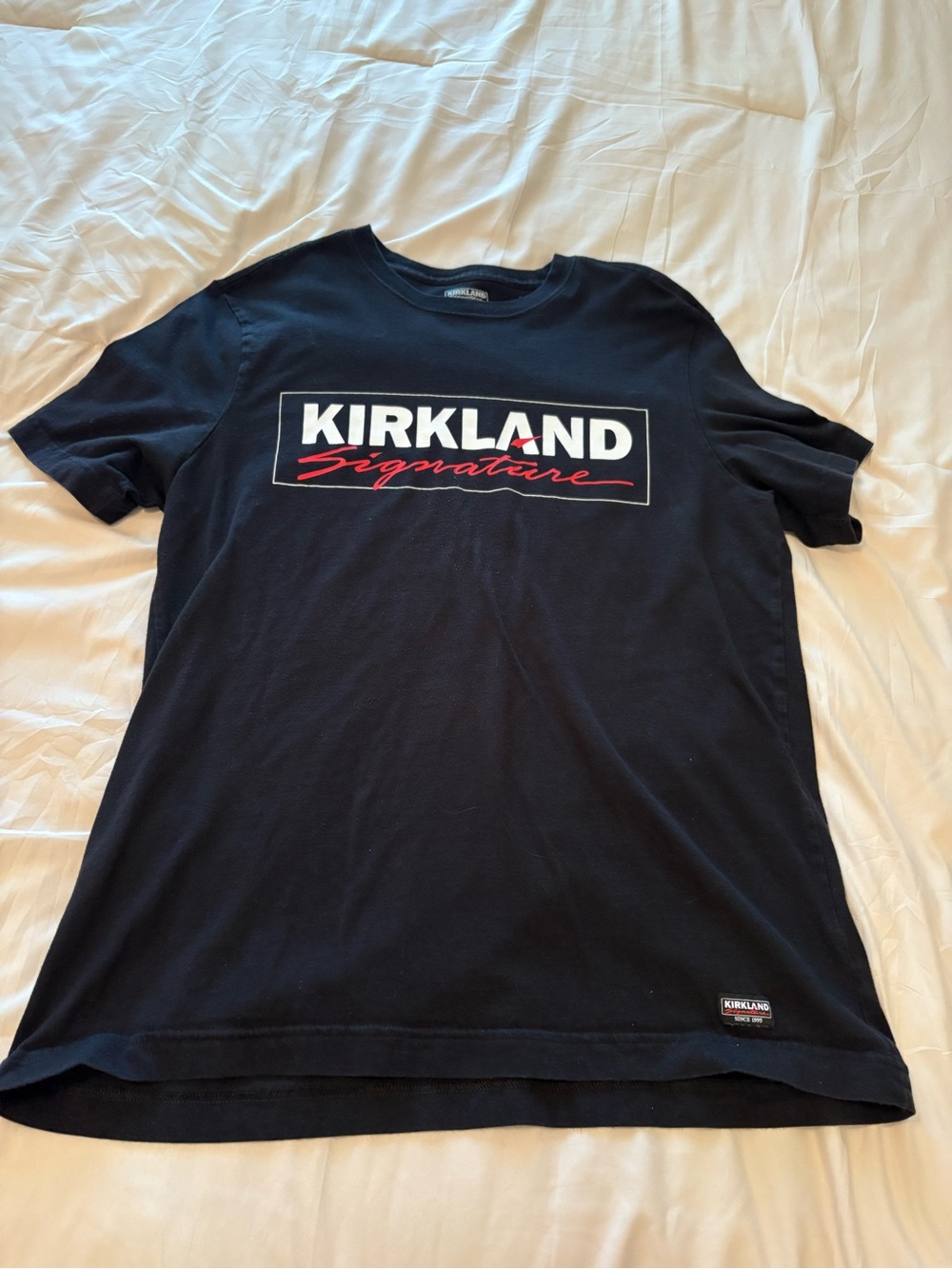 Kirkland Signature Black Short-Sleeve Logo Tee with White & Red Print
